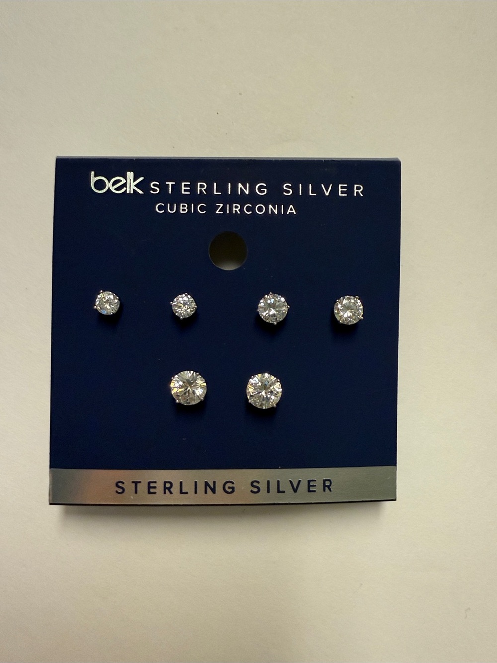 New 3 pair Sterling Silver cubic zirconia stud earrings